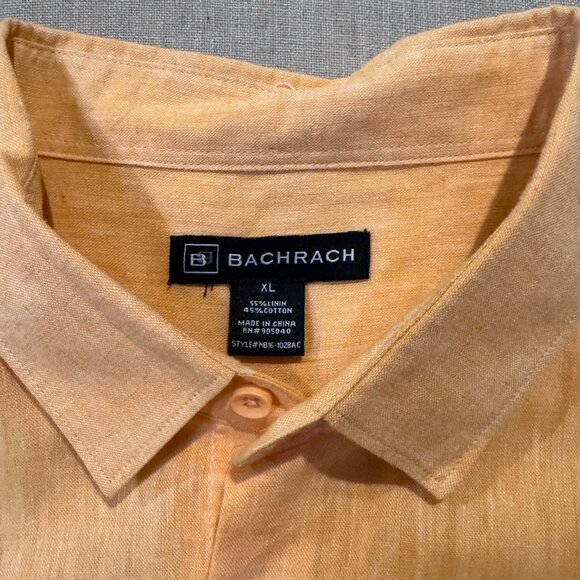 Bachrach Linen Blend Button Down Shirt Orange Long Sleeve Lightweight Casual XL - Picture 3 of 8